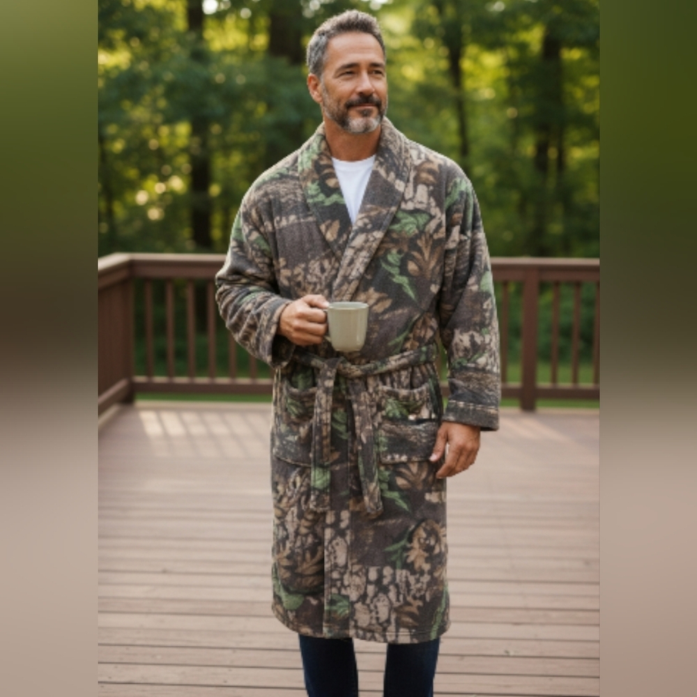 Pem America Inc. Men's Camouflage Patterned Fleece Robe. Large/XLarge.
